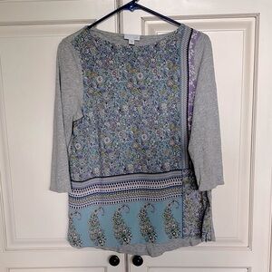 J. Jill Gray 3/4 Length Sleeve Tee Boho Print